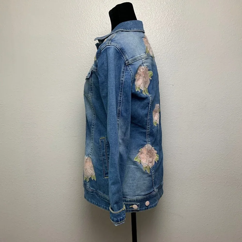 Lularoe‎ Jaxon Embroidered Rose Denim Jacket